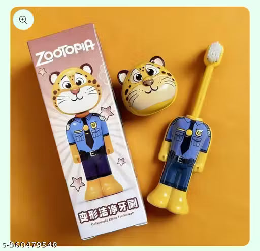 Kids Cartoon Fox Soft Bristle Toothbrush with Protective Cap (Pack of 1)
