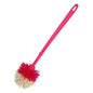 Multicolor plastic toilet cleaner brush with a long handle.