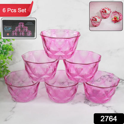 Close-up of a single clear plastic diamond shape ice cream bowl.