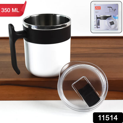 Side view of the 350ml insulated mug, highlighting its stainless steel interior.