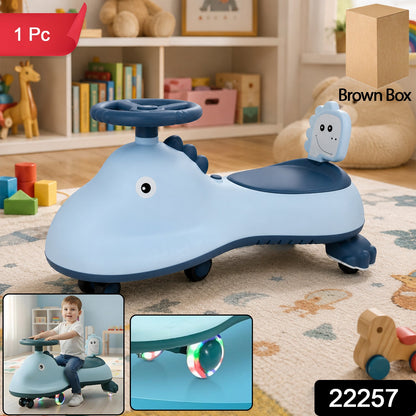 Blue shark swing car ride on toy with music for kids