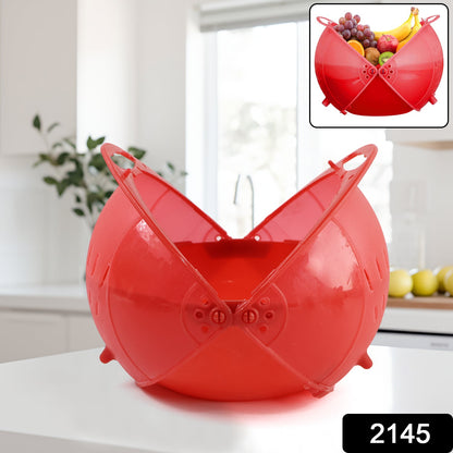 Top-down view of the innovative revolving plastic rice washing bowl.