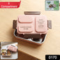 Opened 3-compartment stainless steel lunch box containing fresh separate meals