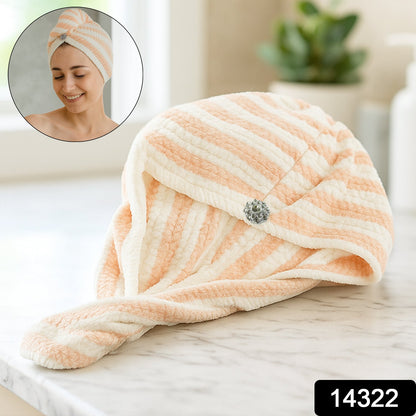 Close-up of teddy bear button closure on microfiber hair drying towel wrap