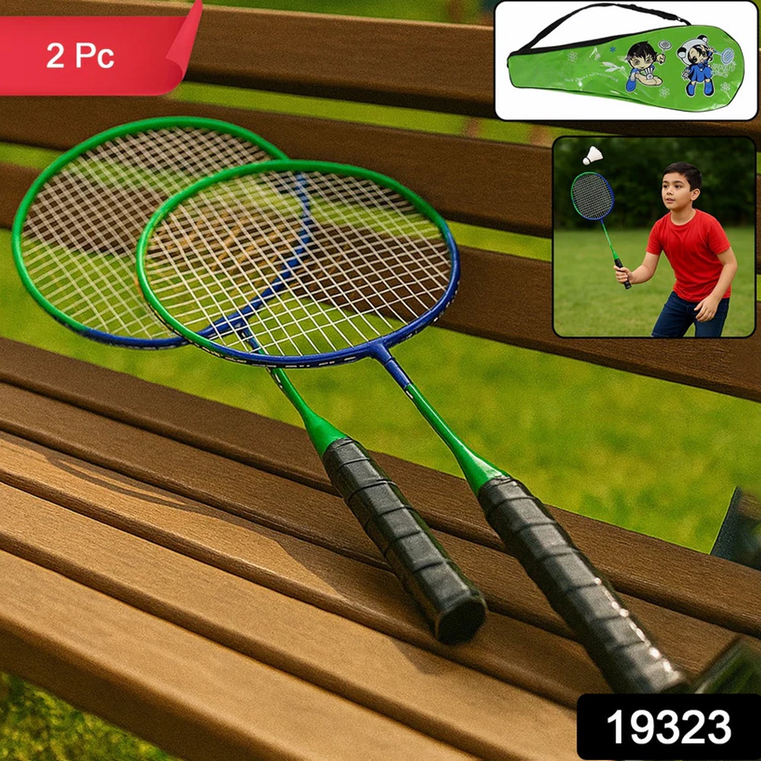 2-piece kids badminton rackets set with bright colored frames
