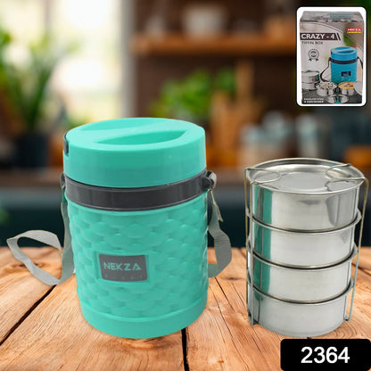 Close-up of the Nekza stackable insulated tiffin, highlighting its secure latches.