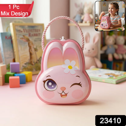 Cute pink bunny piggy bank featuring a flower detail, designed for children