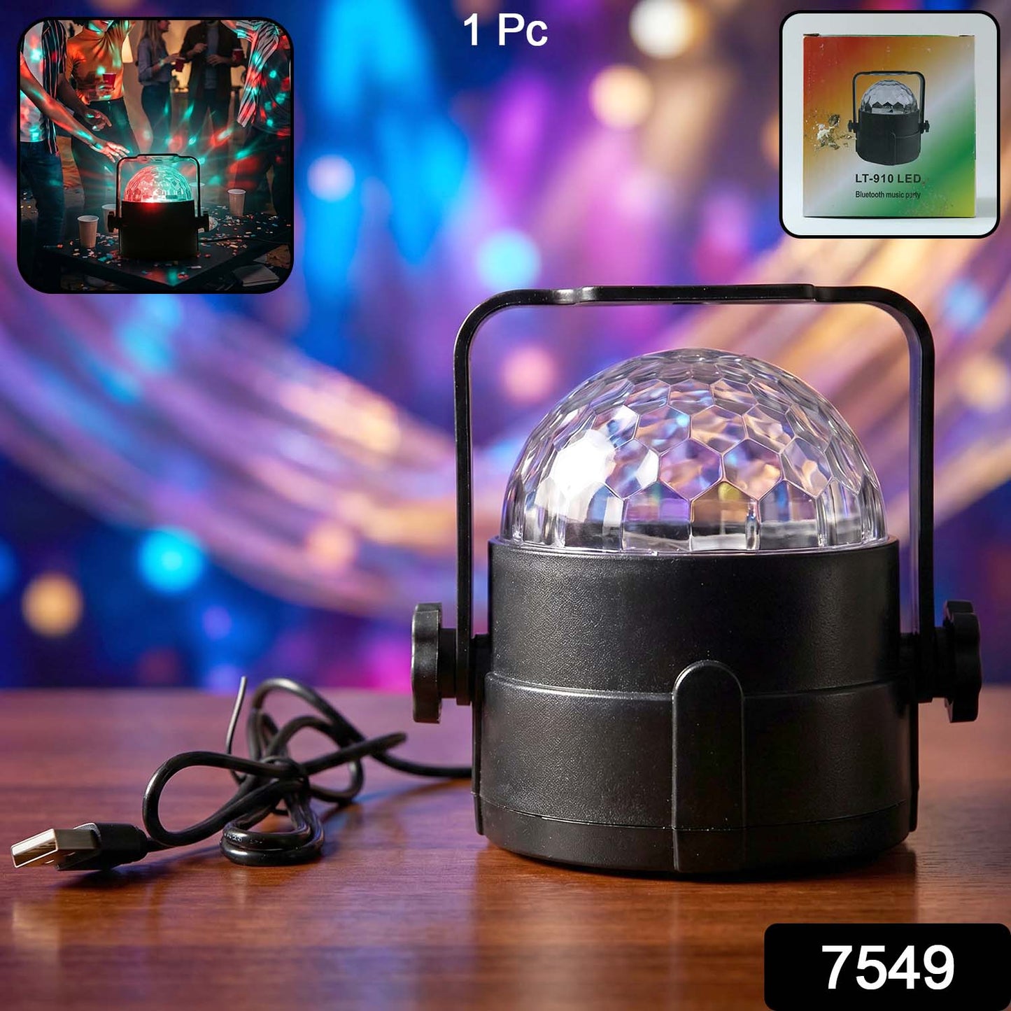 Compact USB party light projector showcasing its portable design.