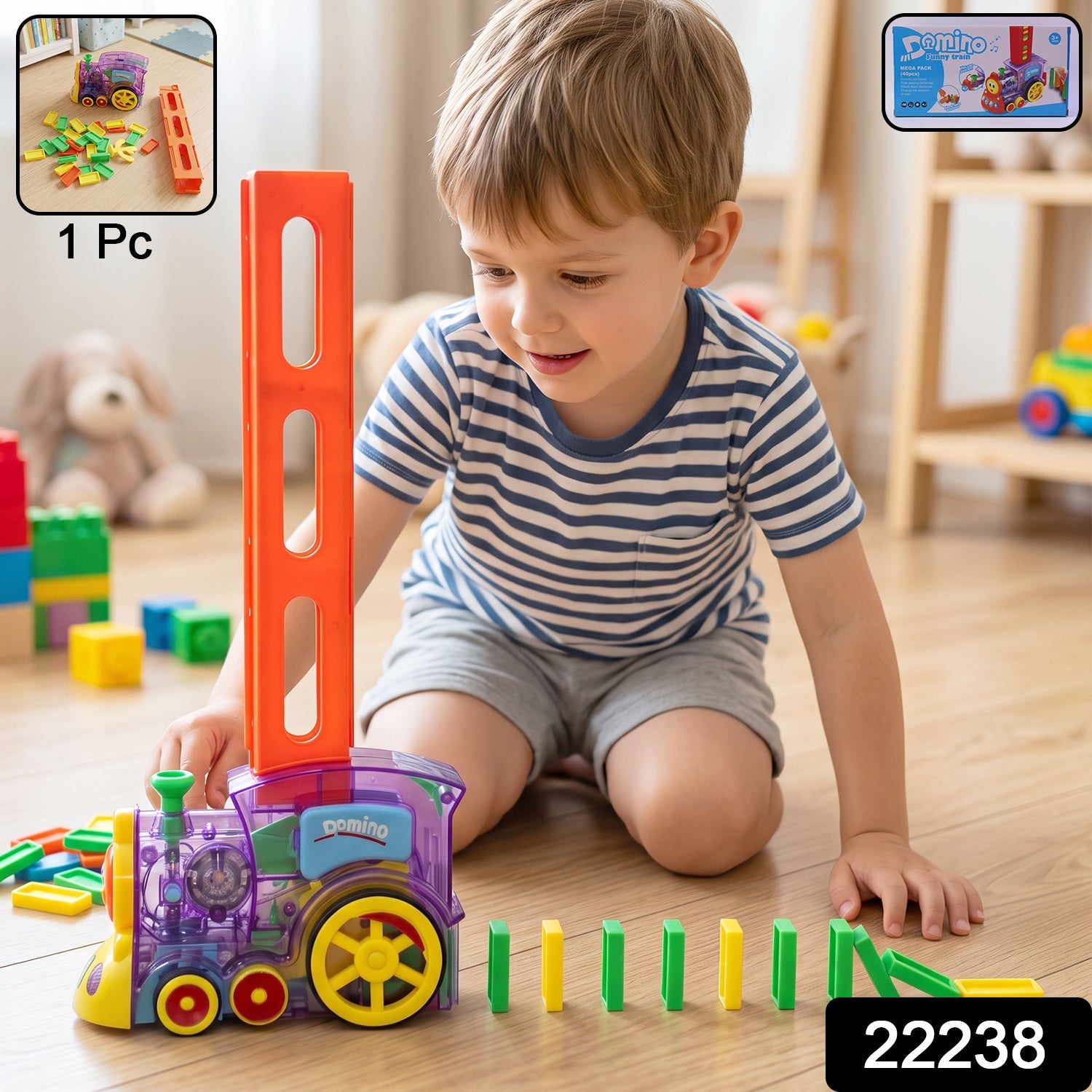 Automatic Domino Laying Train Engine Toy with Light and Music for Kids (1 Pc) view 2
