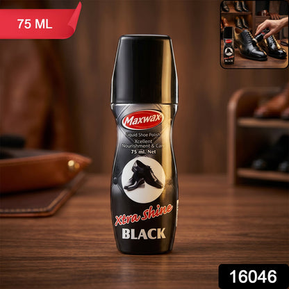 Maxwax shoe polish packaging in black liquid form