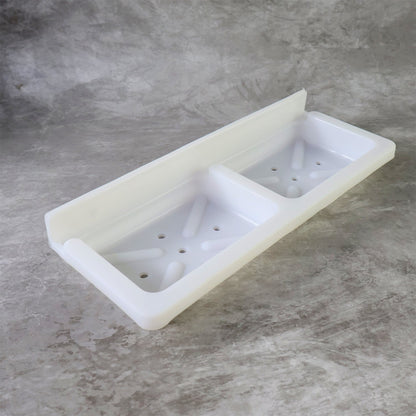 Wall mounted soap and sponge holder made from moisture-resistant plastic