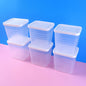 6-piece airtight square plastic food storage container set with clear bodies and white lids
