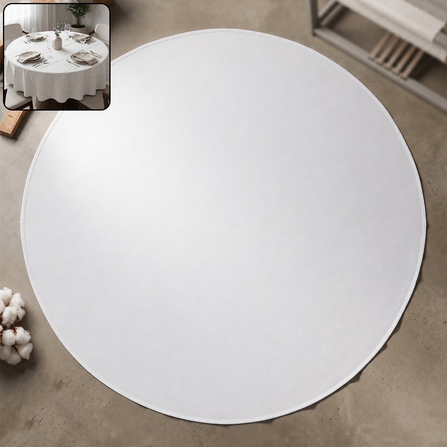 Elegant white round tablecloth for dining and decoration